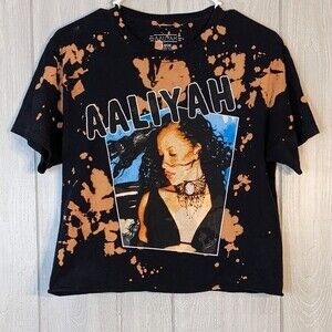 Aaliyay Black Bleach Dyed Graphic Tee Cropped Retro  EUC SZ SM